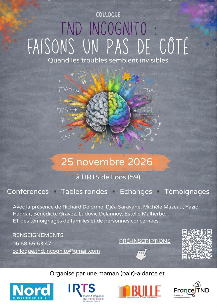 Affiche du colloque TND Incognito, le 25 novembre 2026 à l'IRTS de Loos (59)