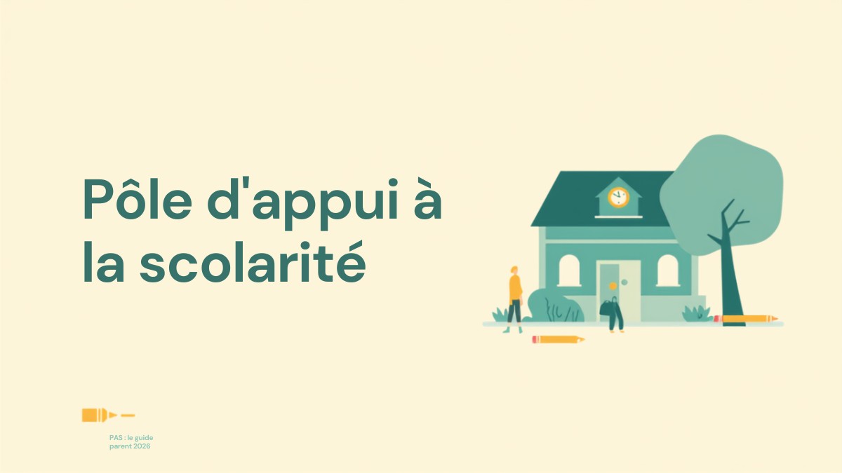 Pôle d'appui à la scolarité : illustration d'une école à la rentrée avec un adulte accompagnant un enfant