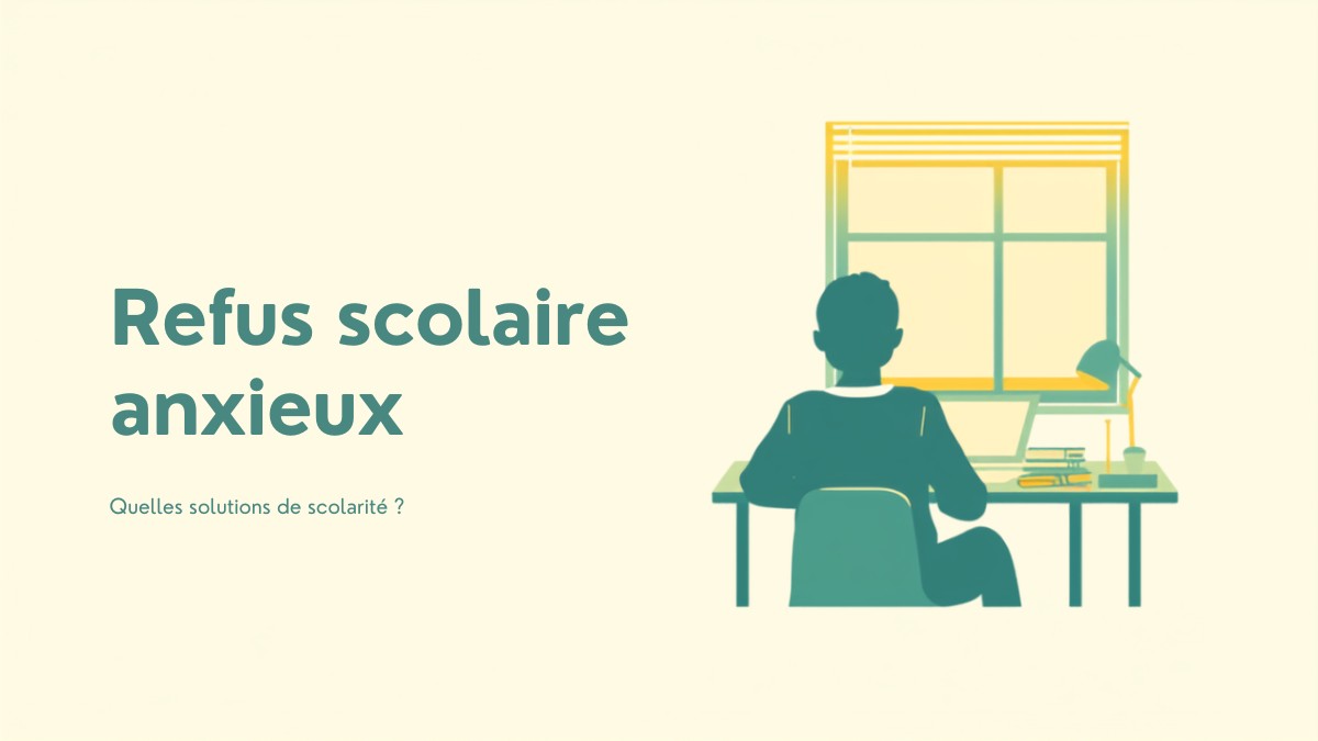 Adolescent de dos travaillant sur un ordinateur portable à son bureau près d'une fenêtre — refus scolaire anxieux et solutions de scolarité