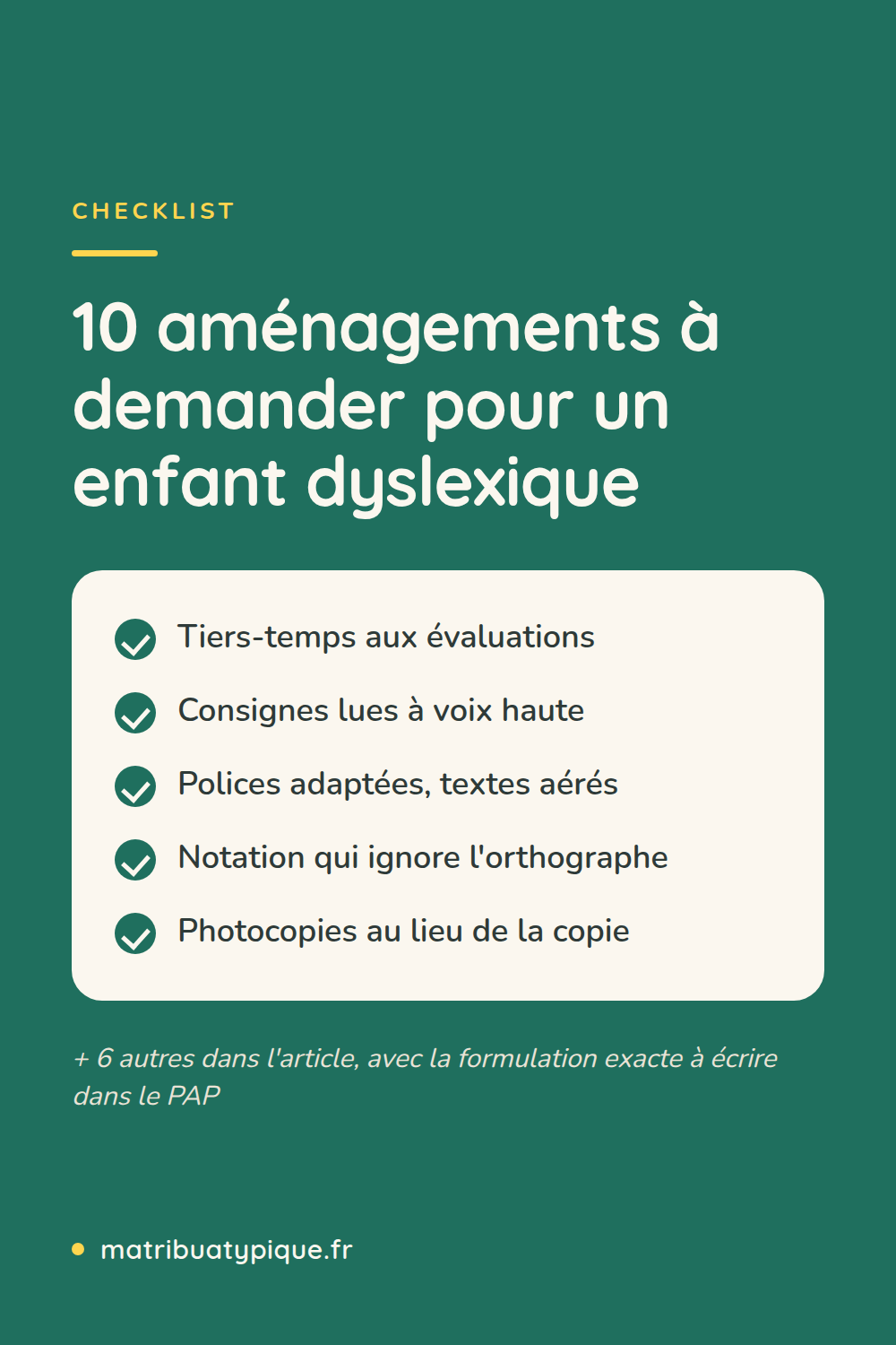 Épingle Ma Tribu Atypique : 10 aménagements à demander pour un enfant dyslexique, tiers-temps, consignes lues à voix haute, polices adaptées, notation qui ignore l'orthographe